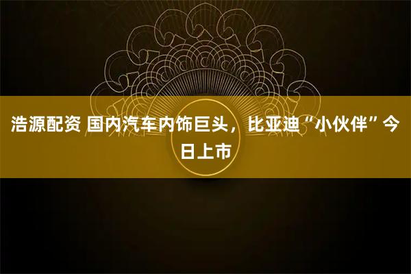 浩源配资 国内汽车内饰巨头，比亚迪“小伙伴”今日上市